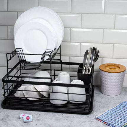 Luxe Afdruiprek met bestekkorf en lekbak - Droogrek - Afdruiprek - 43 x 29 x 27 cm