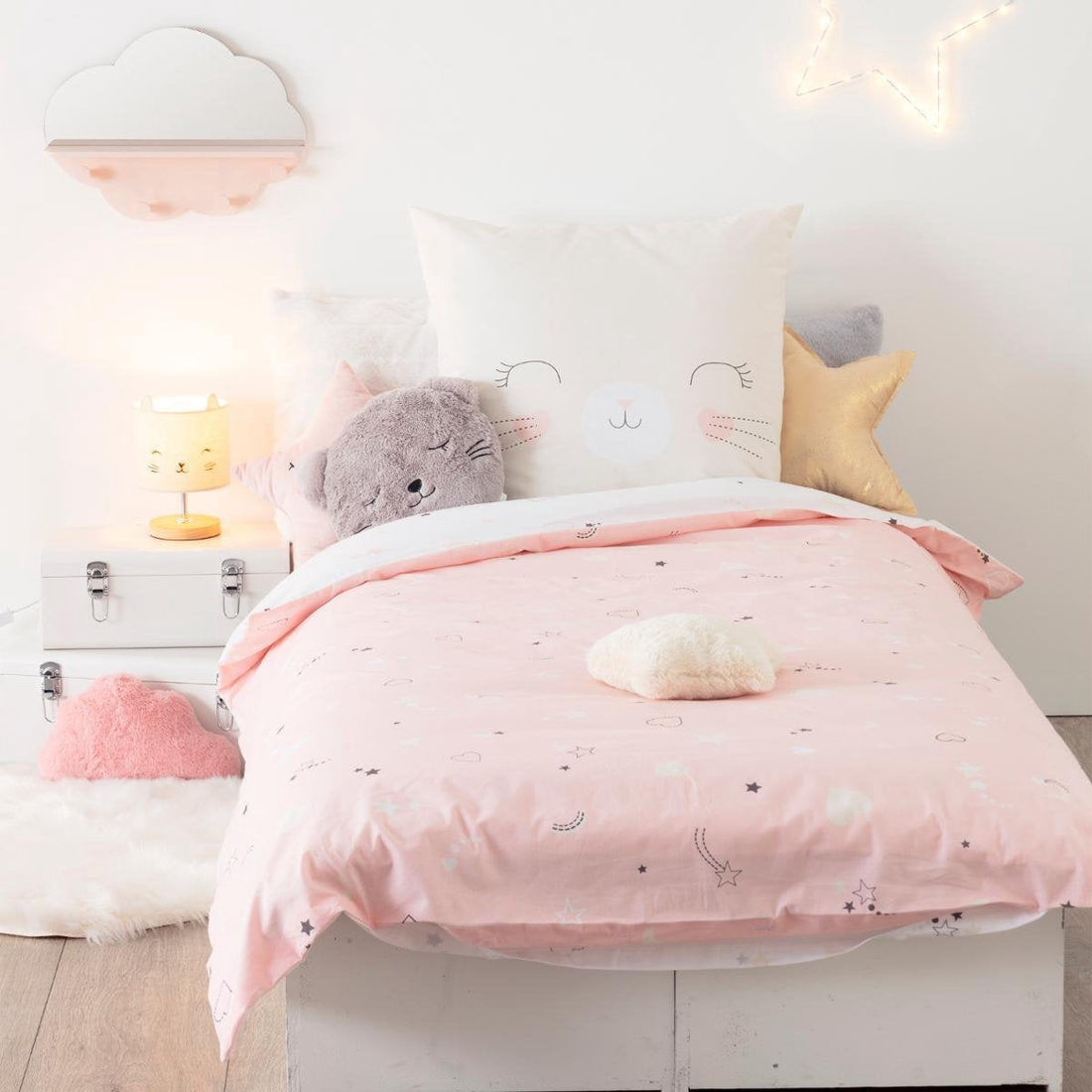 Atmosphera Kids dekbedovertrek Poes roze – 140 x 200 cm met kussensloop