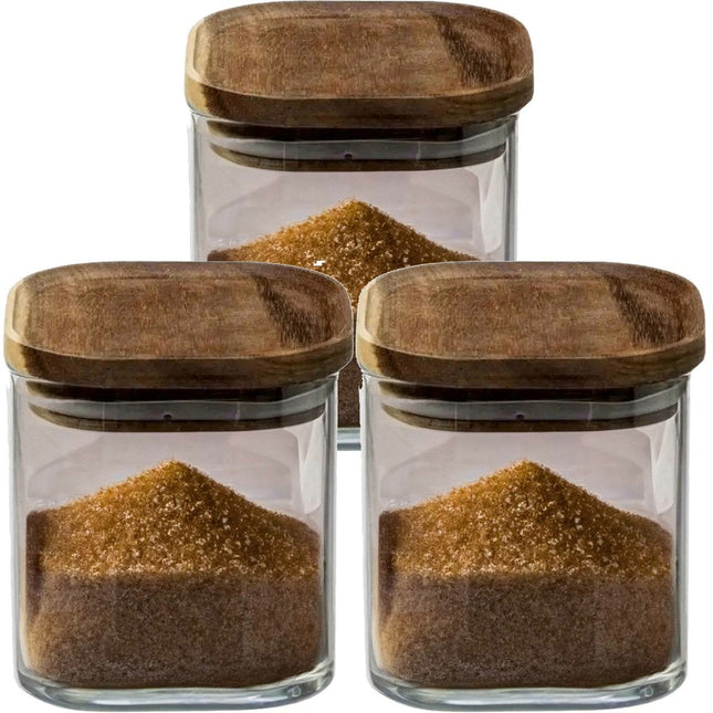 5Five Voorraadpot voedsel - 3x stuks - glas met acacia houten deksel - 600 ml - met luchtdichte deksel