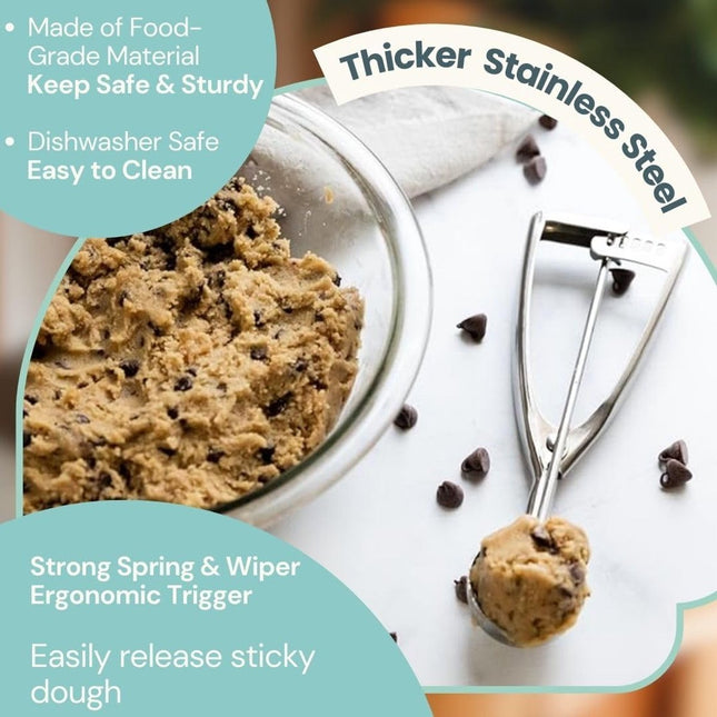 Koekjesschepper, ijsschepper, roestvrij staal 18/8, koekjesscheppers voor bakken, 4 eetlepels/60 ml/2 oz koekjesdeegschepper, ijsschepper met ontgrendelingshendel, koekjesschepper voor bakken (#16)