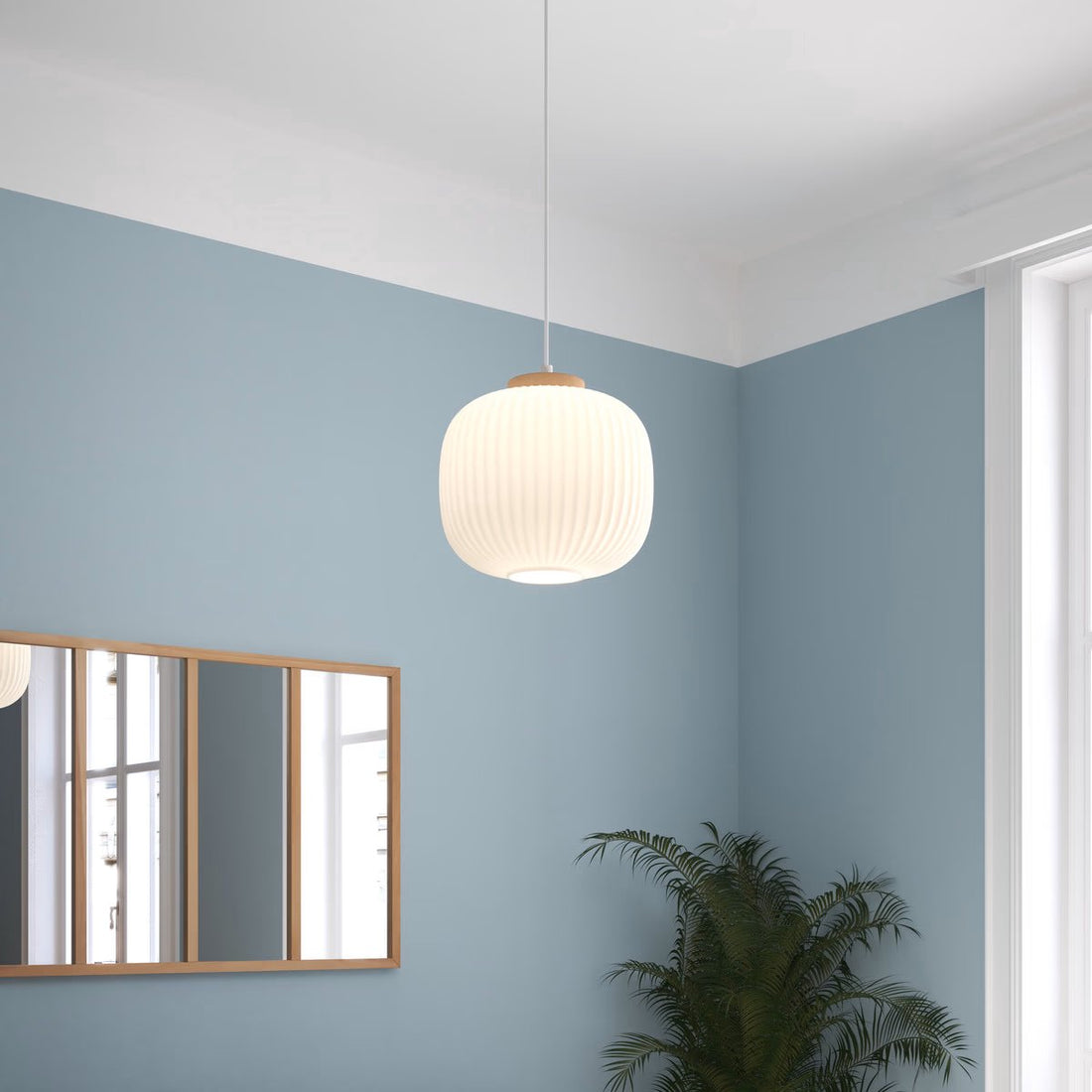 Atmosphera hanglamp Travis van glas – wit, Ø 25 x H 24 cm