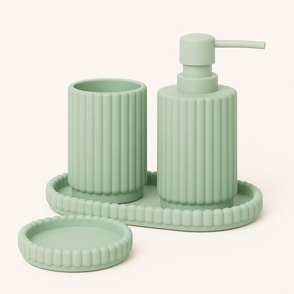 4-delige Lichtgroene Badkamer & Keukenset - Zeepdispenser, Zeepbakje, Tandenborstelhouder en Plateau - Modern Design van Hars - Zeeppomp - Zeepset