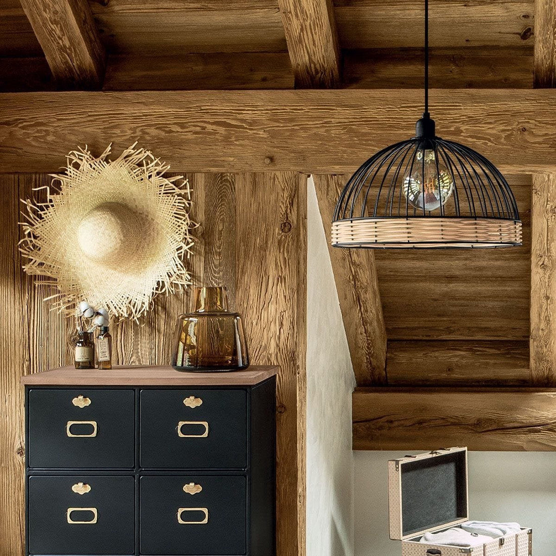 Sphera Hanglamp - 35 x 35 x 25 cm - Rotan / Zwart