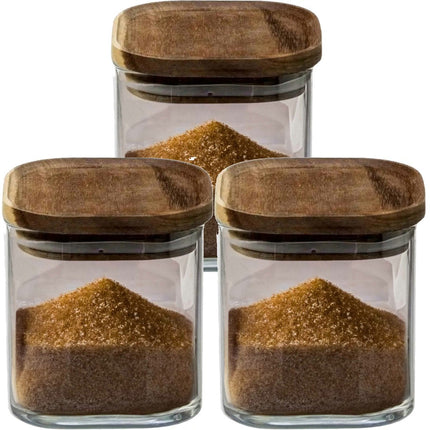 5Five Voorraadpot voedsel - 4x stuks - glas met acacia houten deksel - 600 ml - met luchtdichte deksel