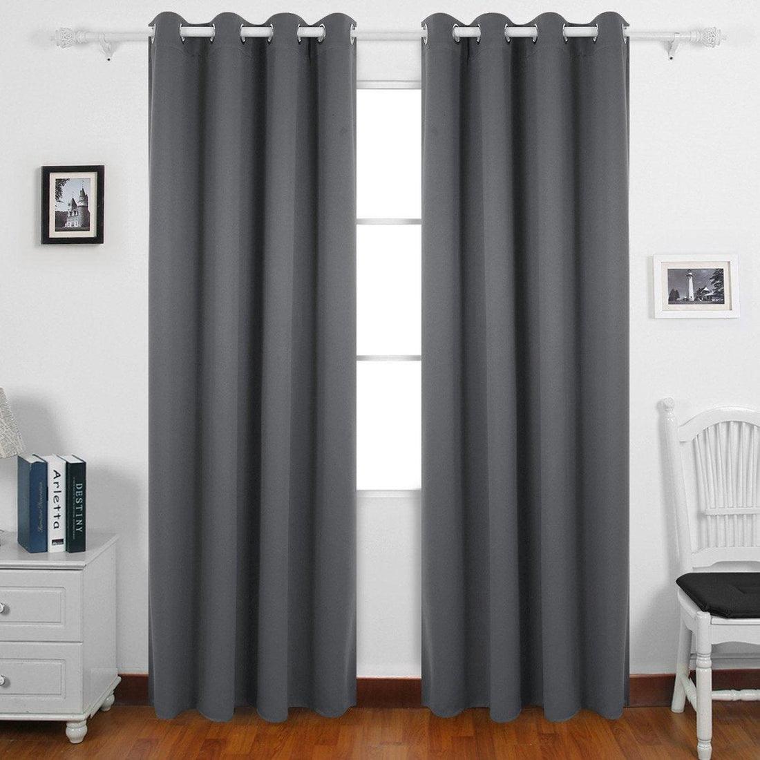 Atmosphera blackout curtains - set of 2 - W135 x L240 cm - grey - pleated - with rings - ready-made
