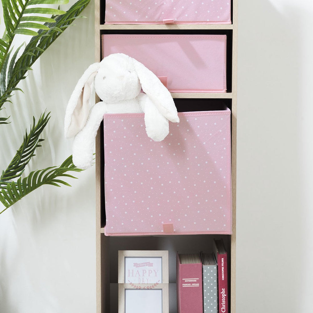 Boîte de rangement carrée - Étoiles, Rose - (29 x 29 x 29 cm)