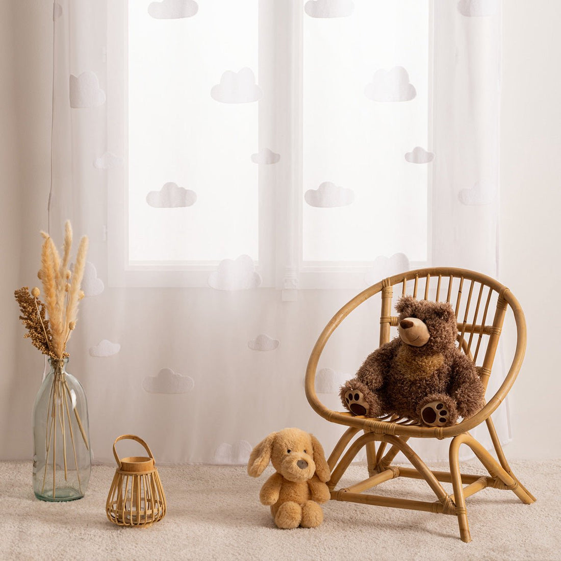 Atmosphera Kids gordijn Wolken – wit kindergordijn van polyester met ringen