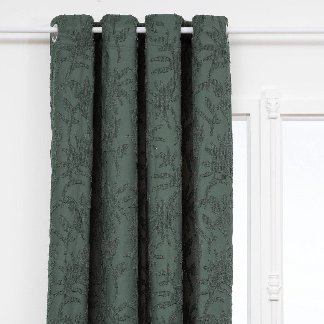Jacquard gordijn Willow van Atmosphera – kakigroen met bladpatroon, 135 x 260 cm