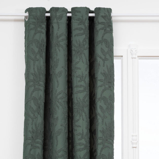 Atmosphera Willow Jacquard Gordijn 135x260cm - Gordijnen kant en klaar met haakjes ringen - Kakigroen
