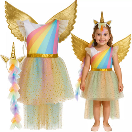Kruzzel Unicorn / eenhoornkostuum 122‑128 cm – jurk, vleugels & hoofdband