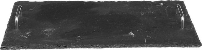 Leisteen snijplank borrelplank - serveerplank met handvatten grijs/zwart