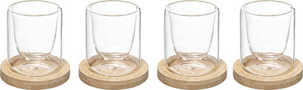 Secret de gourmet espresso kopjes set 4 stuks met onderzetter van bamboe - dubbelwandig - 8 cl - In cadeaudoosje