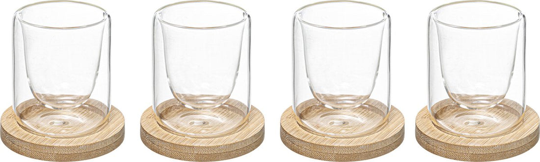 Secret de gourmet espresso cup set 4 pieces with bamboo coaster - double-walled - 8 cl - In gift box