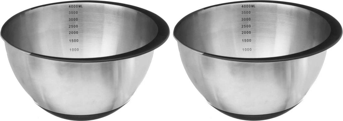 2x Rührschüssel/Salatschüssel Edelstahl mit Antirutsch - 4,2L - Küchenzubehör - Servierschalen/Salatschalen