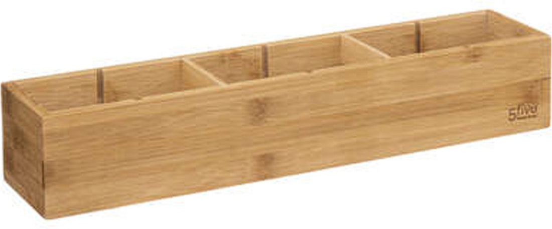 5Five drawer/cabinet/bathroom organizer - 3 compartments - L38 x W8 x H7 cm - bamboo wood - light brown - removable dividers