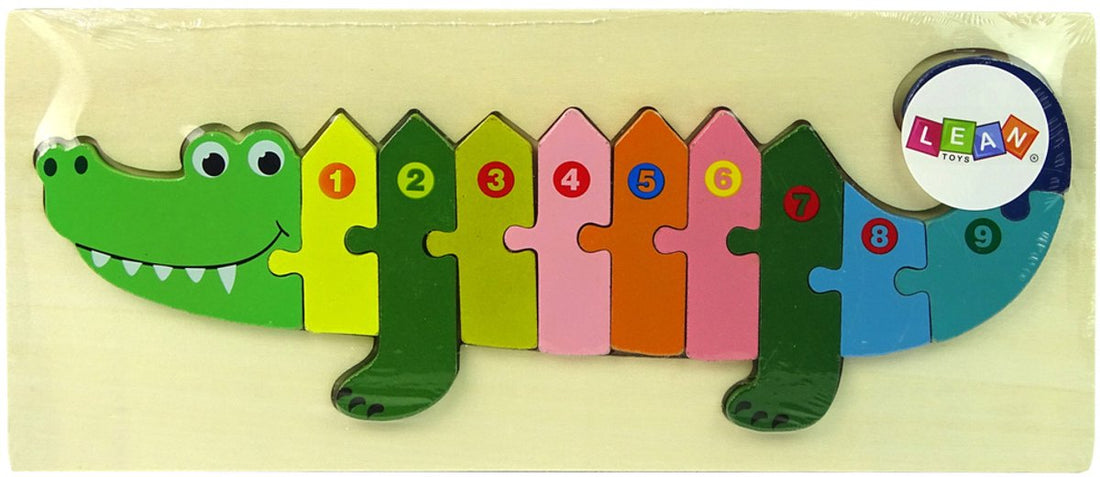 Leantoys Holzpuzzle Krokodil Zahlen - Pädagogisches Zählspiel 1 bis 10 - Holzklötze Puzzlespielzeug 3+ - Zählen lernen - Spielzeug - Holz - Nikolaus-Tipp - Geschenkidee