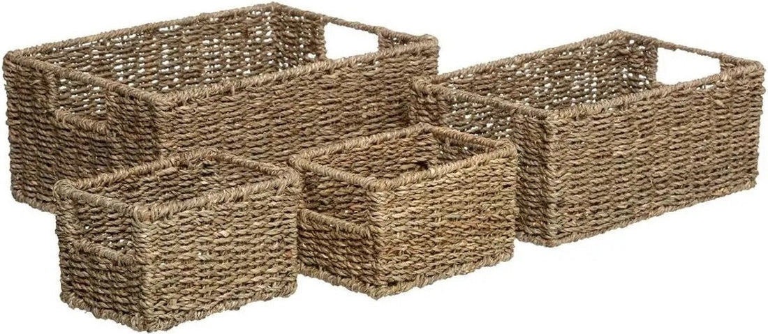 Storage baskets - set of 4 - braided seagrass - baskets - storage - cabinet/bathroom baskets, various sizes