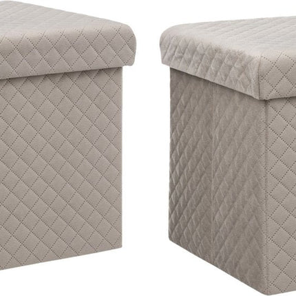 Atmosphera Poef/hocker/voetenbankje - 2x - opbergbox - fluweel beige - PU/MDF - 31 x 31 x 31 cm - opvouwbaar
