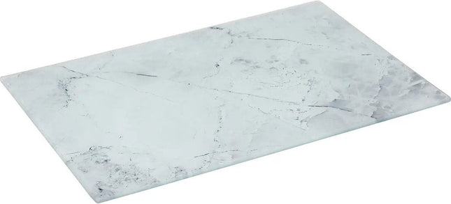 5Five snijplank/serveerplank van glas - rechthoek - wit met marmer print - 30 x 20 cm