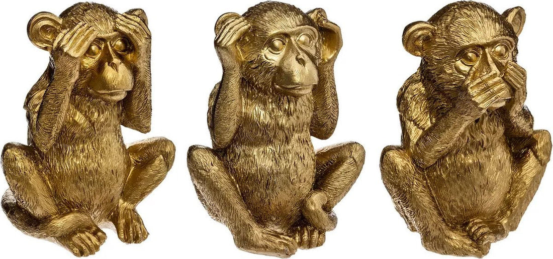 GOLDEN SEE NO EVIL HEAR NO EVIL SPEAK NO EVIL figurines