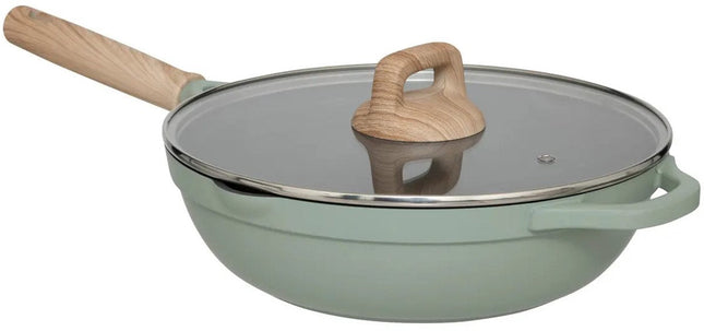 5Five Braadpan met glazen deksel - Alle kookplaten geschikt - groen/beige - D28 x H13cm - Souteerpan