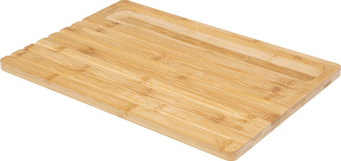 Bread cutting board 40 x 27 cm made of bamboo wood including bread knife and tongs - Serving board - Bread board