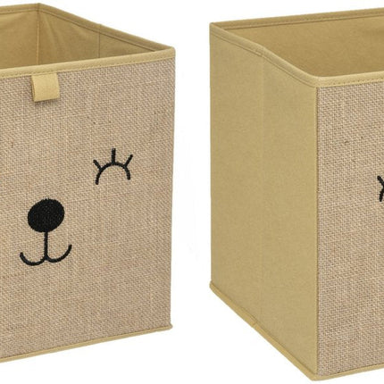 Atmosphera Opbergmand/kastmand beer - 2x - voor kinderen - karton/kunststof - bruin - 30 x 30 cm