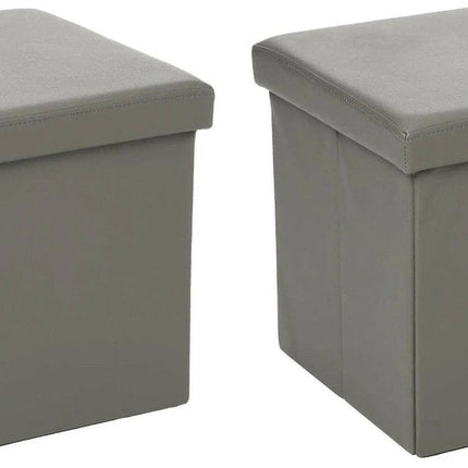 Atmosphera Poef/Hocker/voetenbankje - 2x - opbergbox - grijs - pvc/mdf - 38 x 38 cm - opvouwbaar