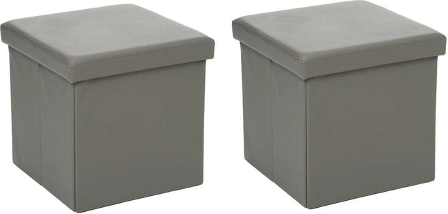 Atmosphera Poef/Hocker/voetenbankje - 2x - opbergbox - grijs - pvc/mdf - 38 x 38 cm - opvouwbaar