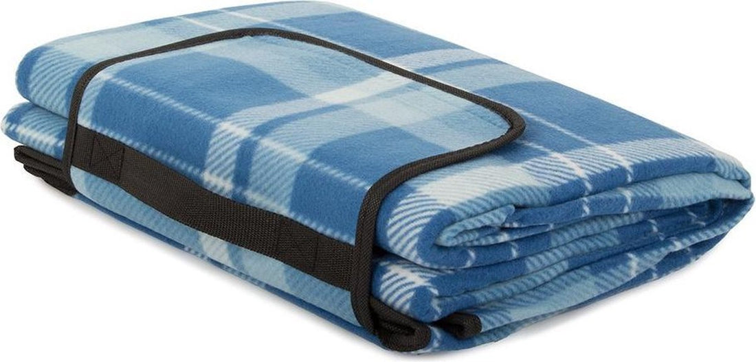 Picknickdecke - 200 x 150 cm - Hellblau kariert - mit Tragegriff - wasserabweisende Unterseite