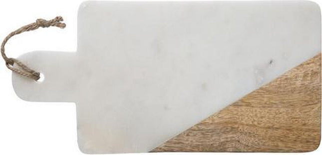 Serveerplank in Wit Marmer en Mangohout 30 x 15 cm | Snijplank marmer