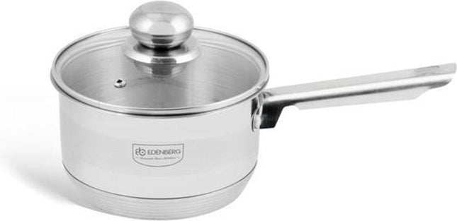 Edënbërg Classic Line - RVS Steelpan met Glazen Deksel Ø16 cm - 1.5 L - 5-Laags Bodem!