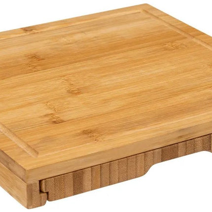 Secret de Gourmet kaasplankje cadeau set - inclusief 4x kaasmesjes - bamboe hout - 30 x 30 cm - serveerplank