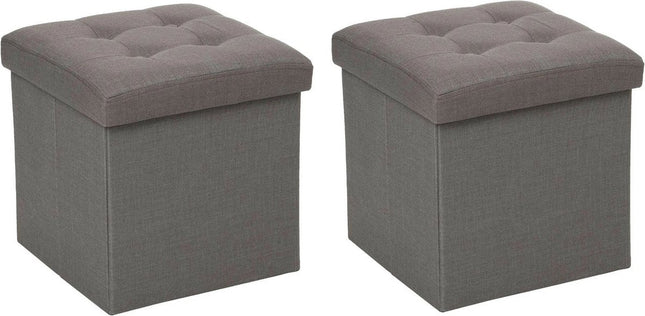 Atmosphera Poef/hocker/voetenbankje - 2x - opbergbox - donkergrijs - PU/MDF - 38 x 38 cm - opvouwbaar