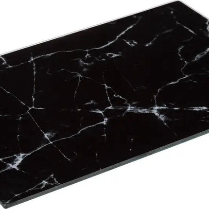 5Five snijplank/serveerplank van glas - rechthoek - zwart met marmer print - 30 x 20 cm