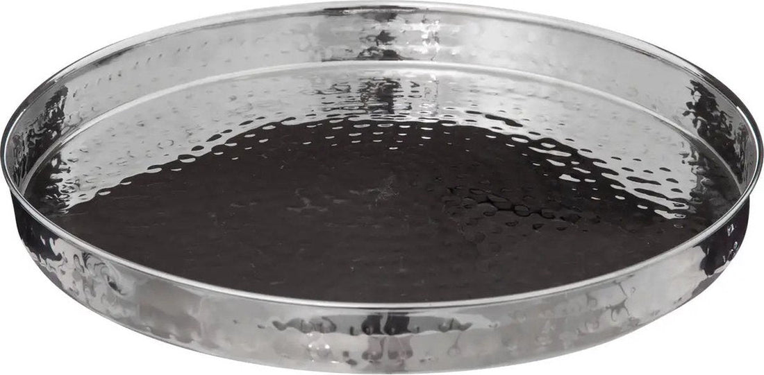5Five Tray/serving platter - Dia 35 cm - hammered stainless steel - silver - Candle tray