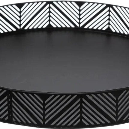 5five kaarsen dienblad/kaarsenplateau - zwart - rond - D29,5 cm - metaal - met sierrand