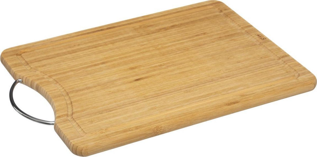 Secret de Gourmet Cutting board with metal handle - 42 x 30 cm - bamboo wood - Serving board - Bread board