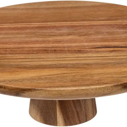 5Five taart/gebak serveerschaal - plat - rond - acacia hout - 28 x 9 cm - presentatie schaal op voet