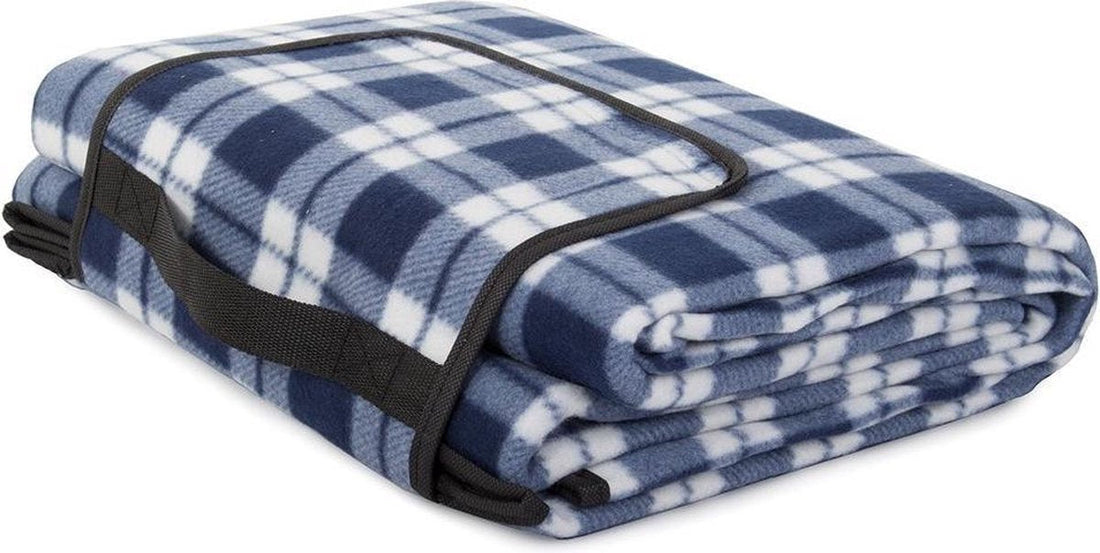 Picnic blanket - 200 x 150 cm - Blue checkered - handle - water-repellent underside