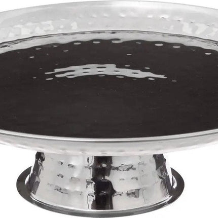 5Five taart/gebak serveerschaal - plat - rond - zilver - rvs - 26 x 8 cm - presentatie schaal op voet
