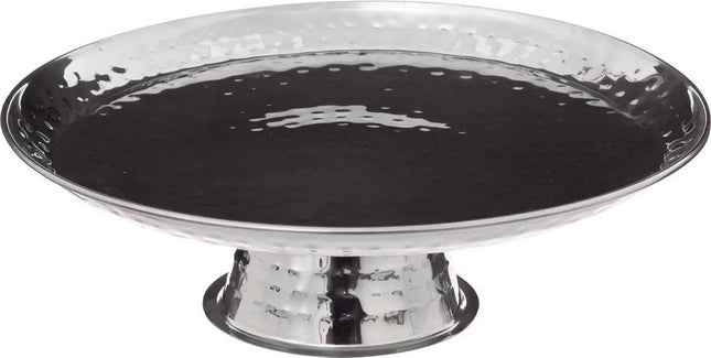 5Five taart/gebak serveerschaal - plat - rond - zilver - rvs - 26 x 8 cm - presentatie schaal op voet