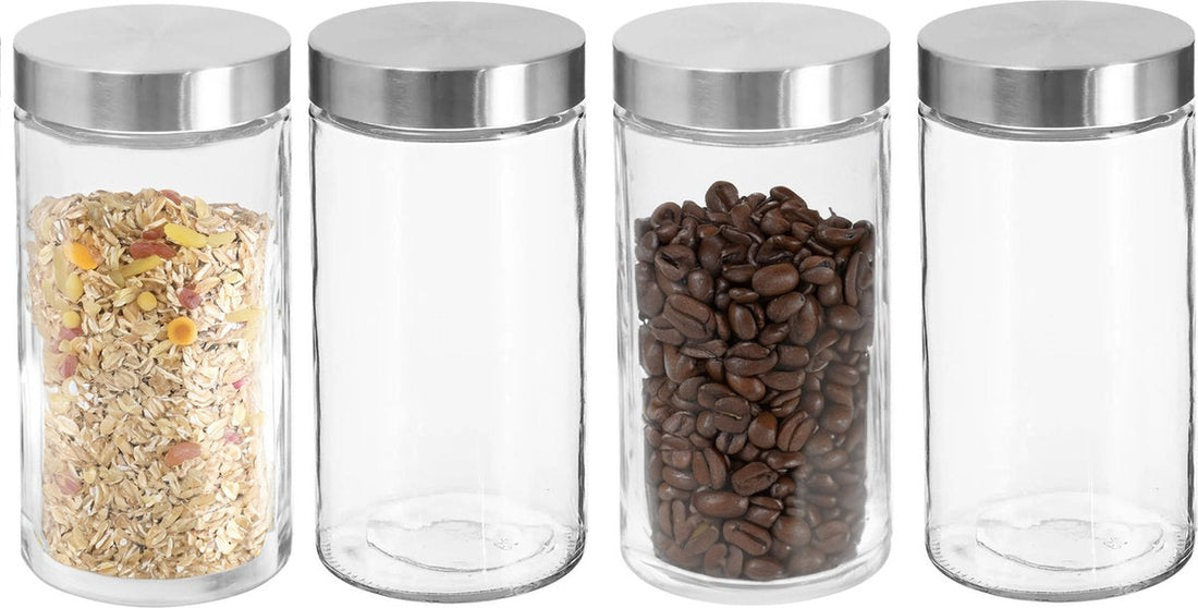 4x Vorratsdosen/Vorratsgläser 1,7L Glas mit Edelstahldeckel – 1700 ml – Vorratsgläser mit luftdichtem Deckel