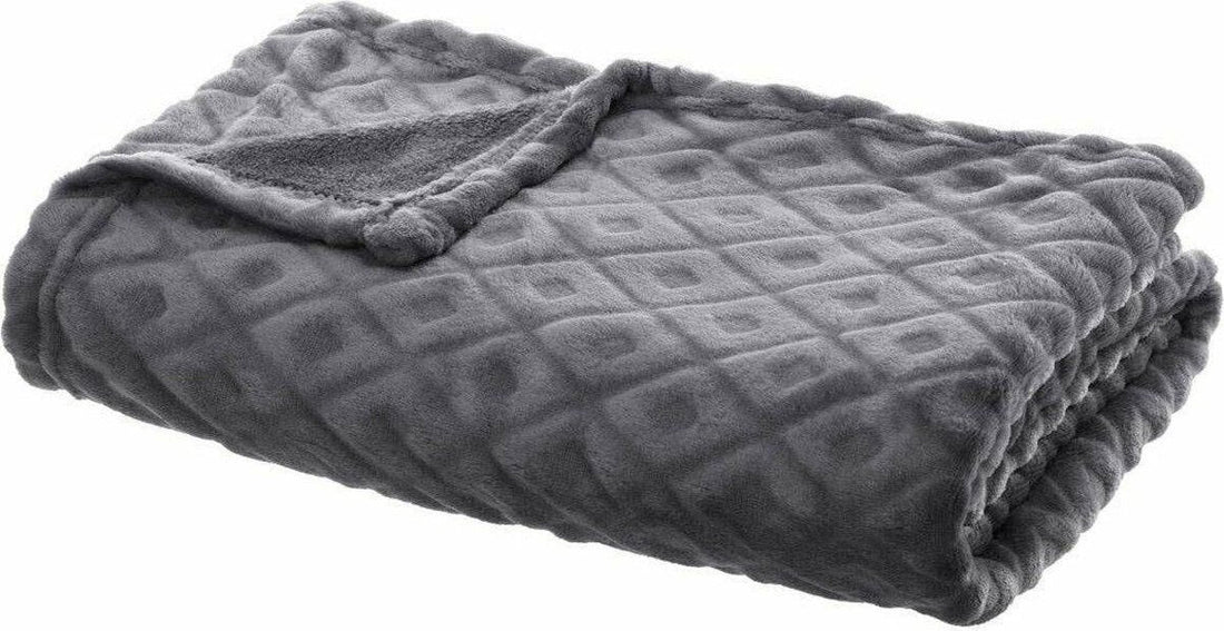 Wohndecke 125 x 150 cm Fleecedecke kariert weiß 3d losan gr 125 x 150, dunkelgrau