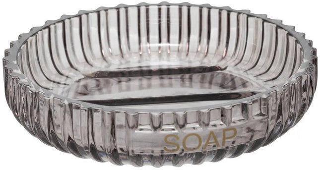 5Five Glazen Zeepbakje - Geribbeld - Ø11x3cm - Grijs