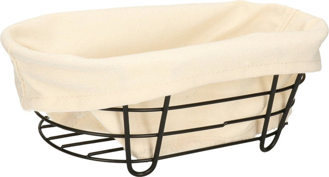 5Five - Broodmand Bistro - metaal/stof - ovaal - zwart/creme wit - 28 x 18 x 11 cm