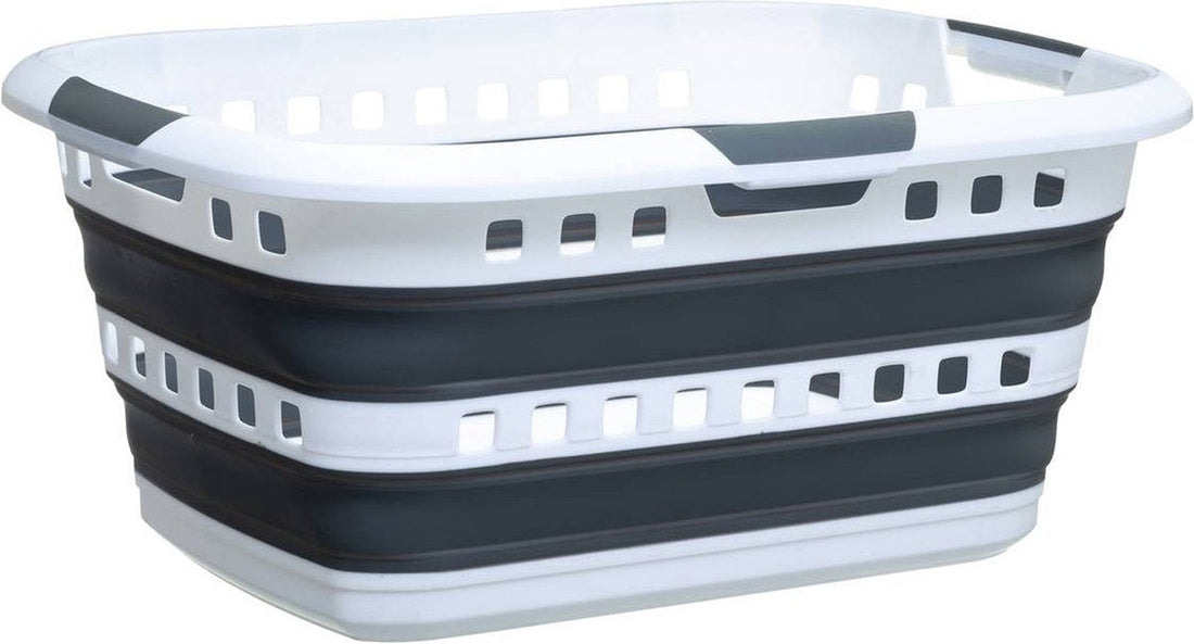 5Five collapsible laundry basket with handles - plastic - 45L - grey/white - 62 x 45 x 27 cm