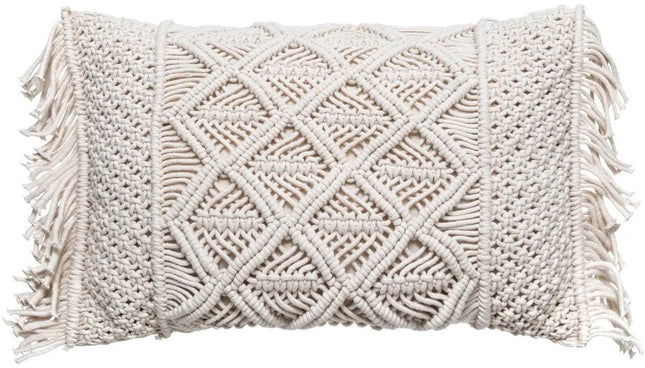 Sierkussen - Macramé Kleur Ivoor Tuin Woonkamer Decoratie - Ecru - 50 Cm X 30 Cm