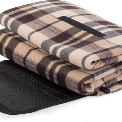 Picknickkleed - 200 x 150 cm - Bruin / beige geruit - met handvat - waterafstotende onderkant