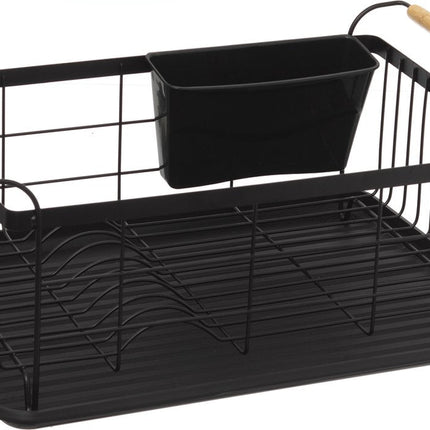 5Five Blackwood Afdruiprek zwart met houten accent - Met handvaten - Met extra bakje voor bestek